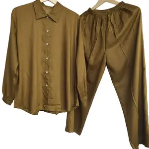 Piyama-pajamas Tangan Panjang Kerah Karet TPKK Katun Rayon Celana Atasan Fit Kancing Setelan Baju Wanita Lembut Nyaman Baju Tidur Dewasa Pendek Busui