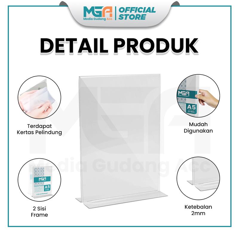 Tempat Brosur A5 Potrait 2 Sisi Akrilik 2mm - Tent Holder / Tent Card Stand Display - Desk 3