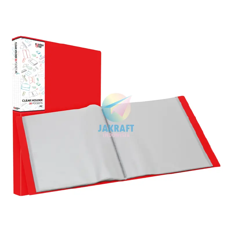 (1 Pcs) Map Clear Holder Folio F4 FC isi 60 Display Book Hitam Black / Biru Blue / Merah Red / Hijau Green / Ungu Purple / Merah Muda Pink / Kuning Yellow / Jingga Orange Document Keeper Tebal 1