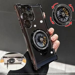Funda para teléfono de lente transparente con rueda giratoria, cubierta protectora antigolpes, accesorio para teléfono compatible con Samsung Galaxy S25 Ultra S25 Plus S25 S24 Ultra, Casing