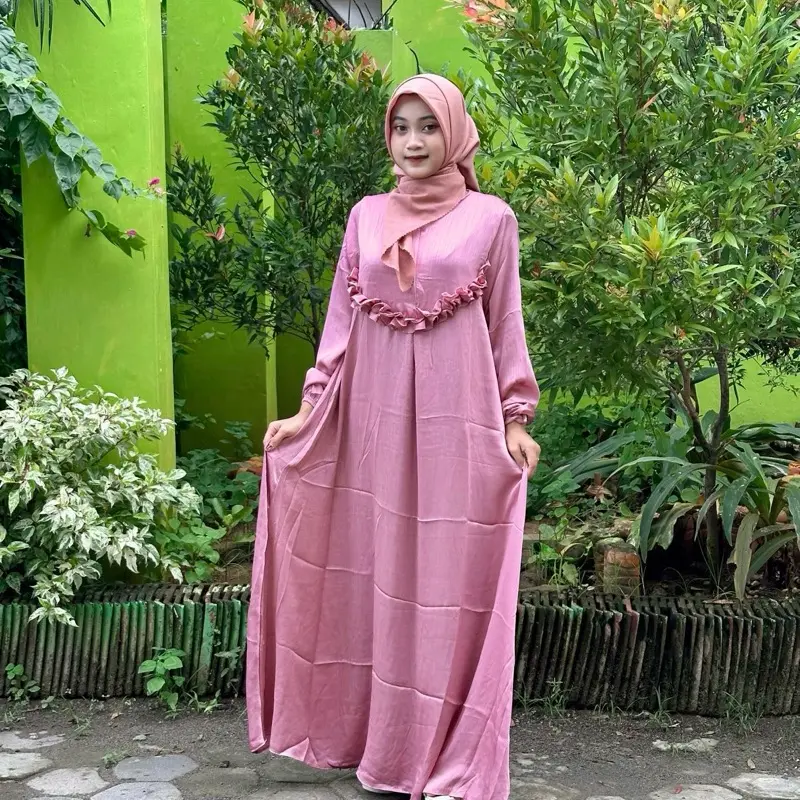 (PROMO GAMIS 2025) Gamis Bahan Shimmer Silk Pakaian Wanita Muslim Dewasa Dress Remaja Mewah Lebaran Syari -  Nyaman Lembut Panjang Tebal 6
