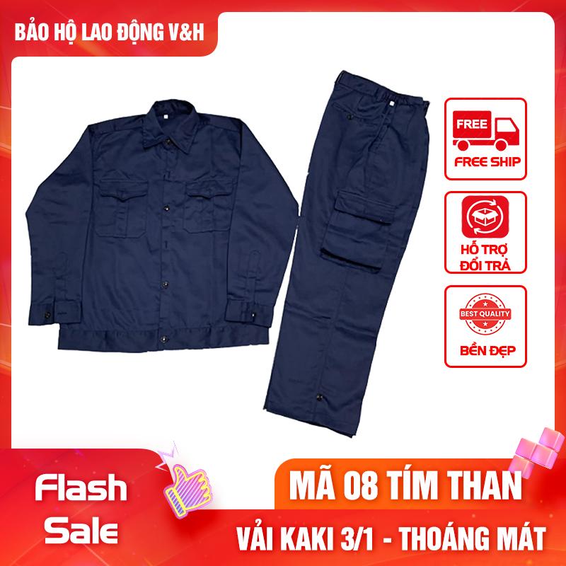  Bộ Quần Áo Bảo Hộ Lao Động Nam Dài Tay Mã 08 Tím Than - Có Cổ Sơ Mi Quần Có Túi Hộp Vải Kaki 3 1 Dày Dặn Bền Bỉ Thoáng Mát Chống Nắng Nóng Tốt 