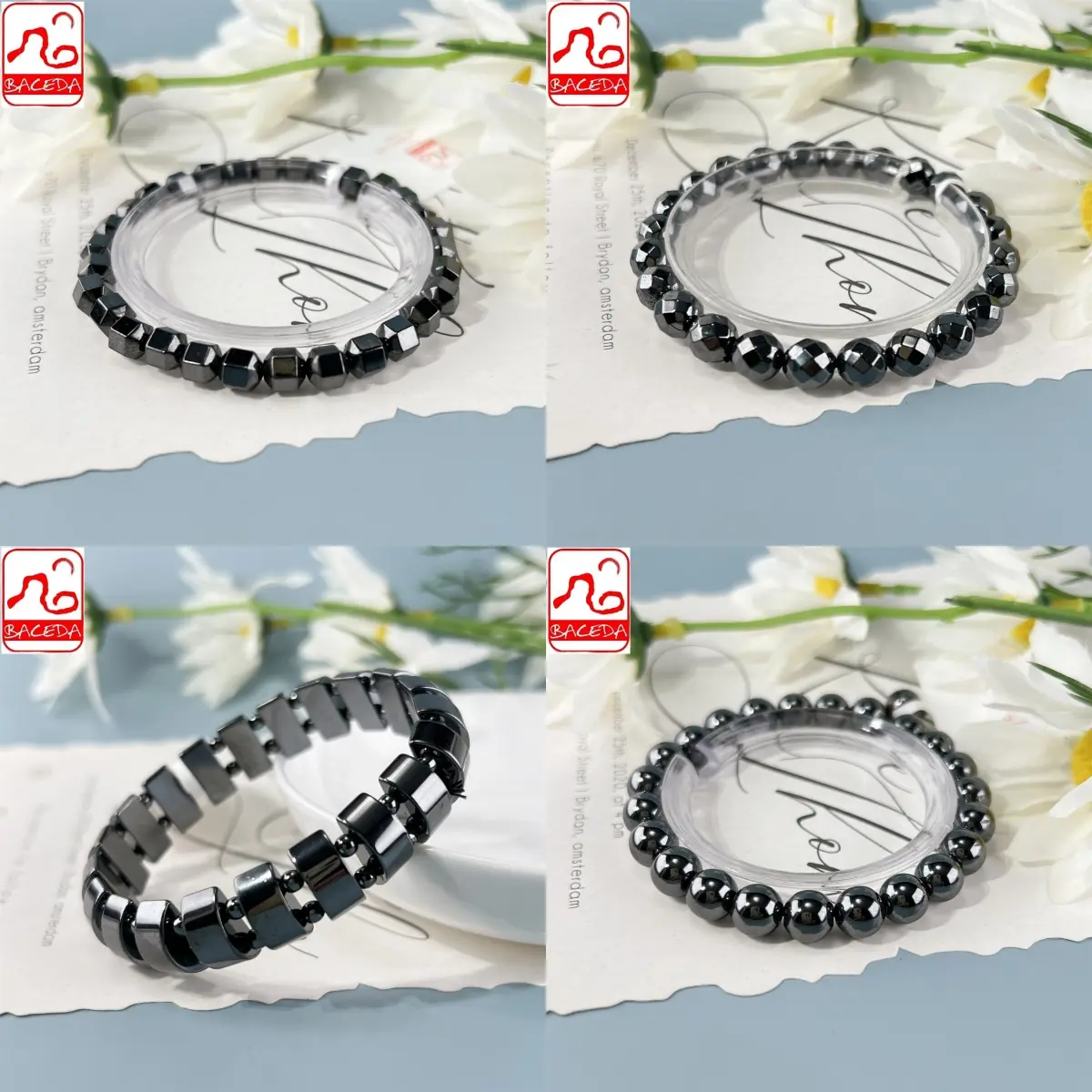 Baceda Hematit Vòng đeo tay tròn và mặt
