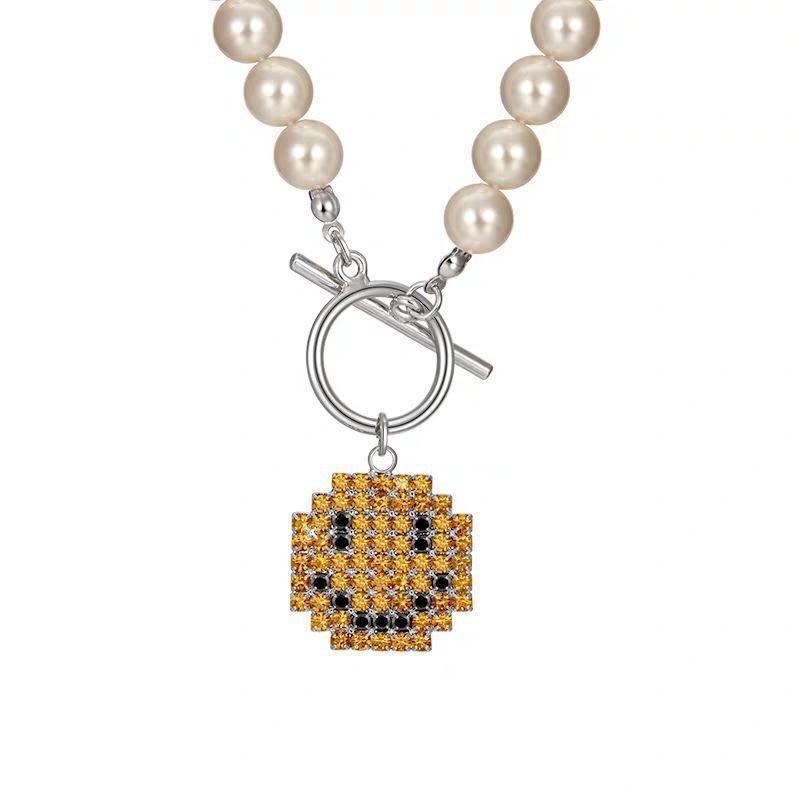 Product Introduction of Fashion Simple Beaded Smiley Face Necklace INS Trend Couple Collarbone Chain 21