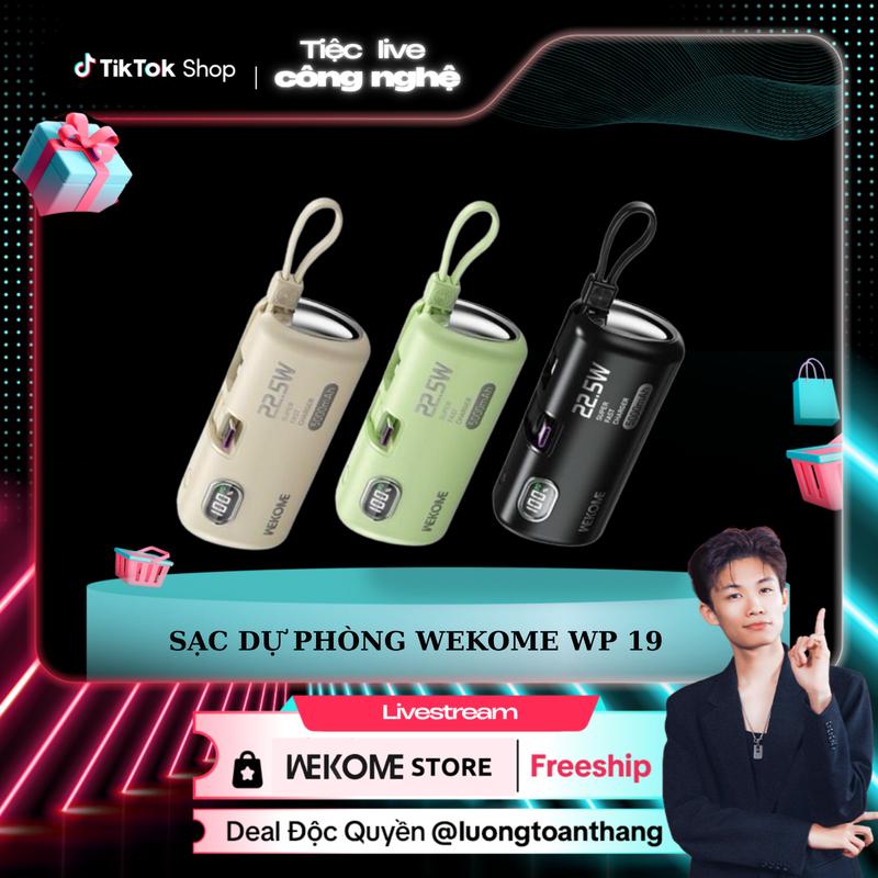 [WEKOME x Luongtoanthang712] DEAL ĐỘC QUYỀN Sạc Dự Phòng WK Design WP-19 5000mAh PD22.5W Kèm Phụ Kiện Chân Đỡ Điện Thoại Nhỏ Gọn