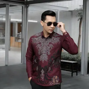 Kemeja Batik Pria Premium Burgundy Lengan Panjang Kemeja Kantor Batik Baju Batik  Slim Fit Kerja