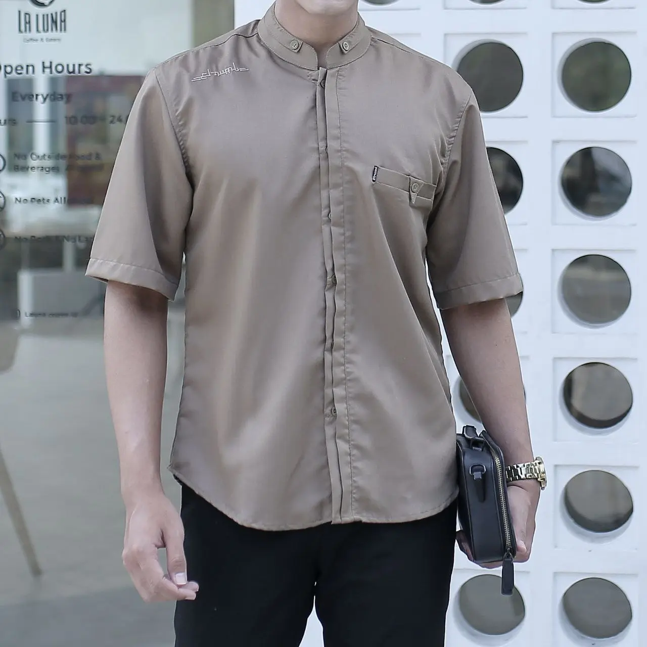 Kemeja Koko Lengan Pendek Motif Antasena Baju Koko Pria Polos Lengan Pendek Elrumi