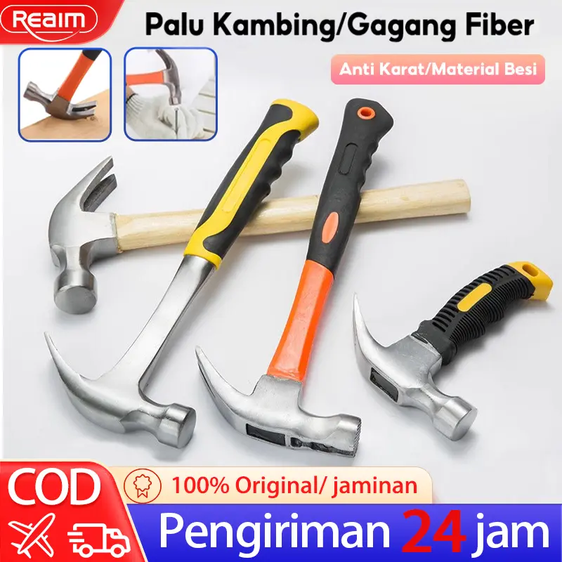 REAIM Palu Kambing / Palu Bogem Batu / Martil Gagang Fiber Anti Slip /Alat Pertukangan Bangunan Penghancur Tembok Pencabut Paku Palu Kambing REAIM dengan Gagang Anti Slip dan Batu Penghancur Tembok Pencabut Paku