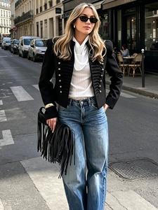 Chaqueta vintage para mujer, elegante, nueva de primavera, chaqueta entallada, chic, chaqueta Napoleón para mujer, blazer de moda urbana para mujer