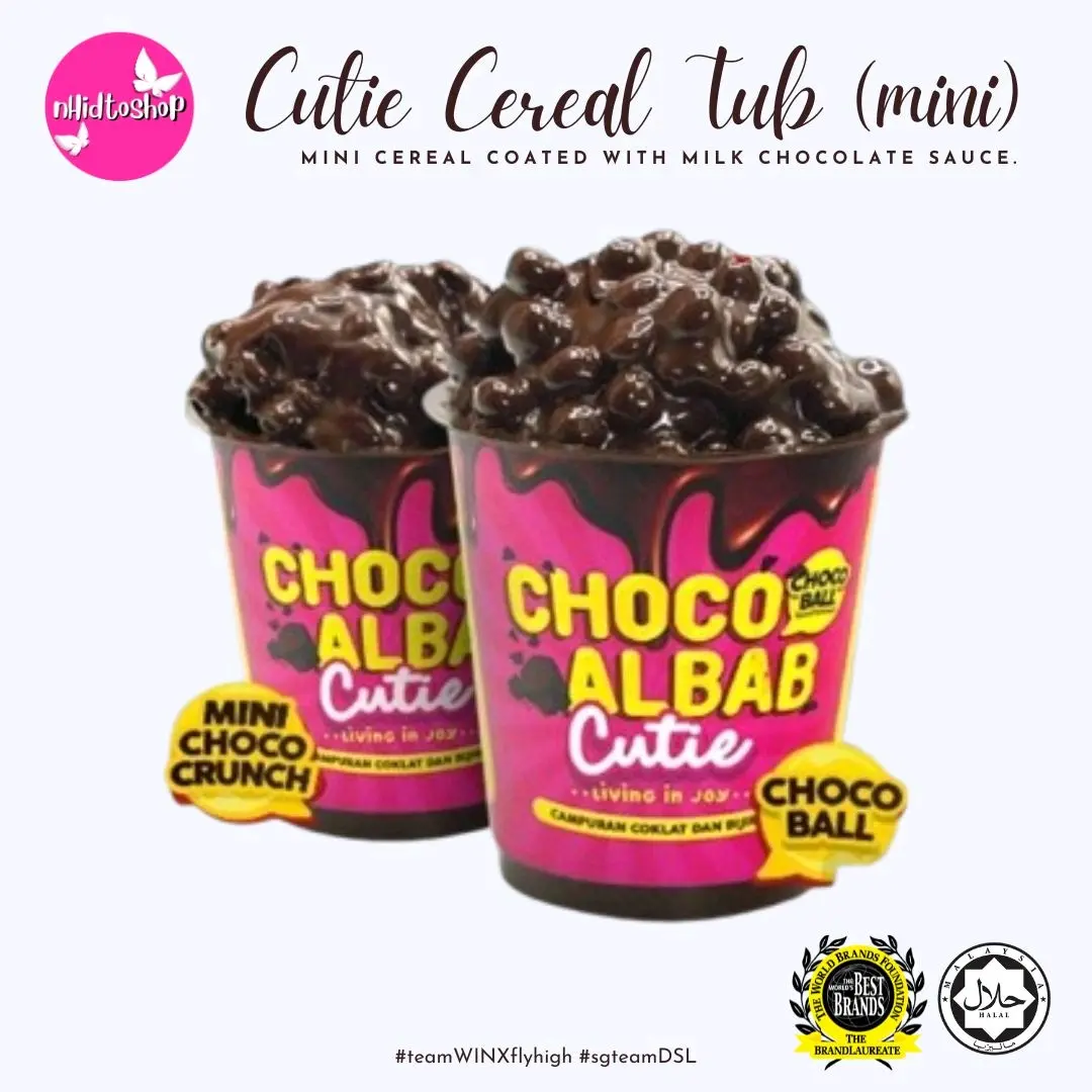 Choco Albab (Mini) CUTIE Milk Chocolate Cereal Tub | No Artificial Coloring/Ingredient | No Almonds | With Spoon Insert | Travel Friendly | Birthday Party Goodie Bags Dessert | Instant Breakfast | Halal
