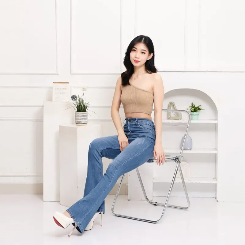 Yumi Jeans | High waist Cutbray Jeans | Aeri Denim | Celana panjang wanita Stretch 9930