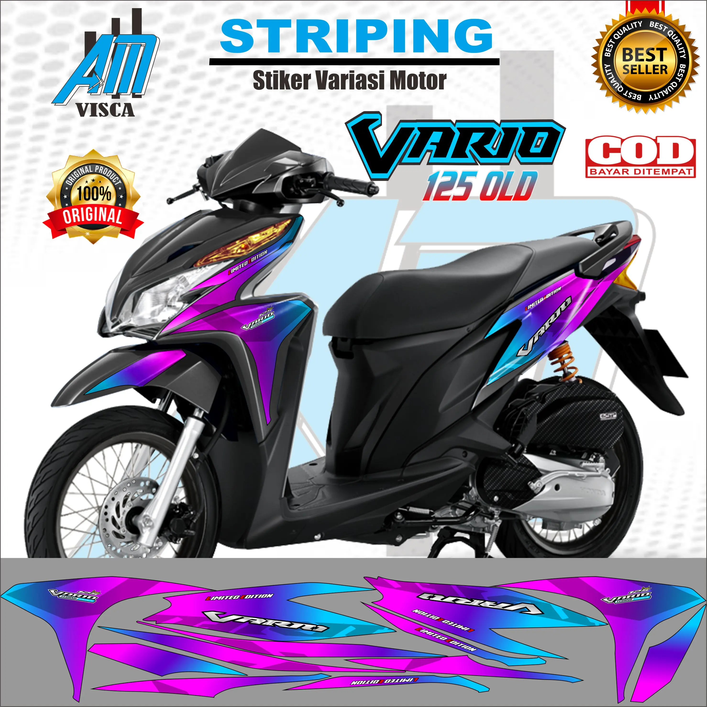 Striping Vario 125 Old Stiker Variasi Motif Bunglon 1 Set Kiri Kanan Motorcycle