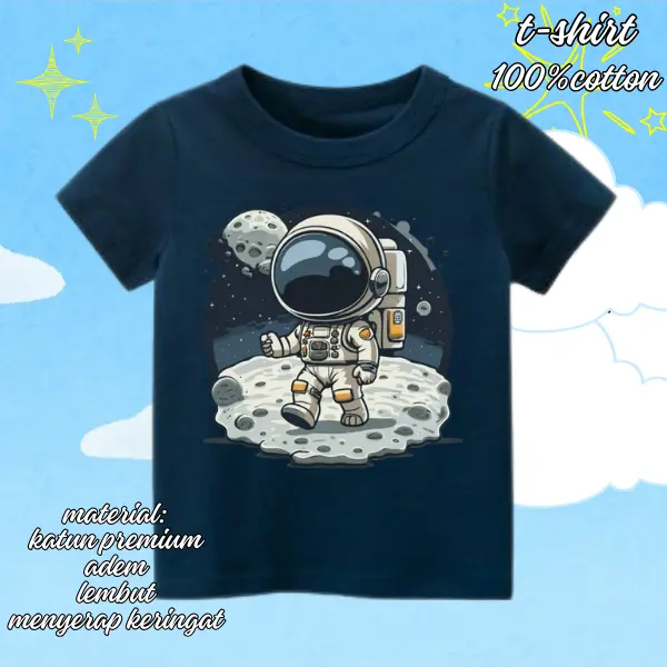 Baju Kaos Anak Laki-laki dan Perempuan Motif Karakter Astronot Lengan Pendek Bahan Katun Combed 30s Premium Quality Terlaris - Fashion daily 6-7 tahun kaos  distro cartoon  kaos kaos  anak