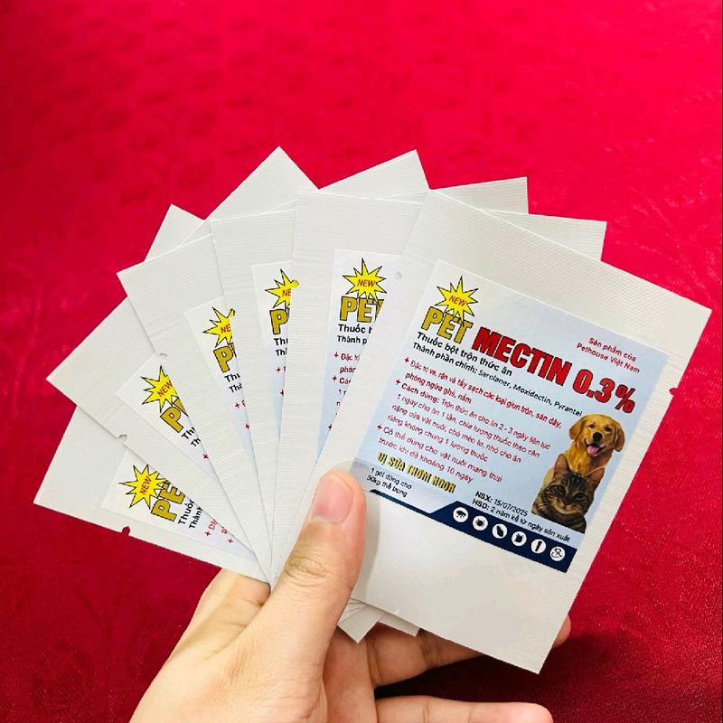 Combo 6 gói Bột Pet Mectin diệt ve rận bọ chét ,sổ giun tròn sán dây,phòng ngừa nấm ghẻ viêm da.