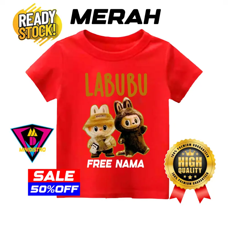 BAJU ATSAN ANAK FREE NAMA CASTEM LABUBU 1-6TH CATTON COMBAD KAOS ANAK CEWE COWO Katun Combed Distro Perempuan Cowok Katun Combed Laki-Laki Cotton 8
