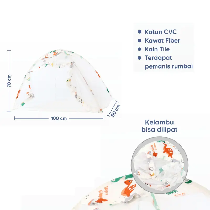 Perlengkapan Tidur Bayi BOBOO BABY Kelambu Tenda Bayi Set Include Bedcover Katun Catra Kasur 3