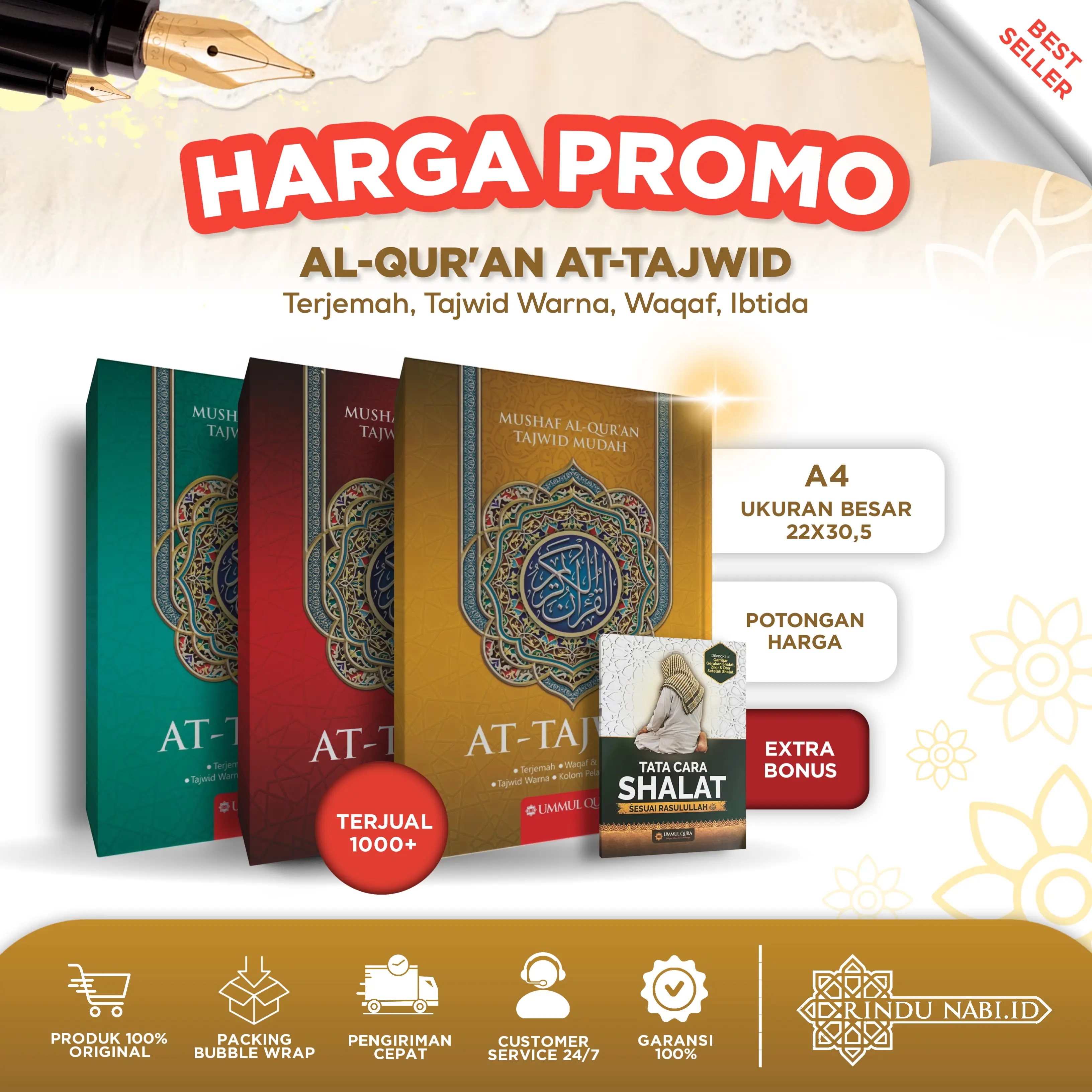 Al-Quran Viral At-Tajwid A4 [BESAR] Terjemah + Bonus Buku Panduan Tata Cara Shalat Sesuai Rasulullah SAW