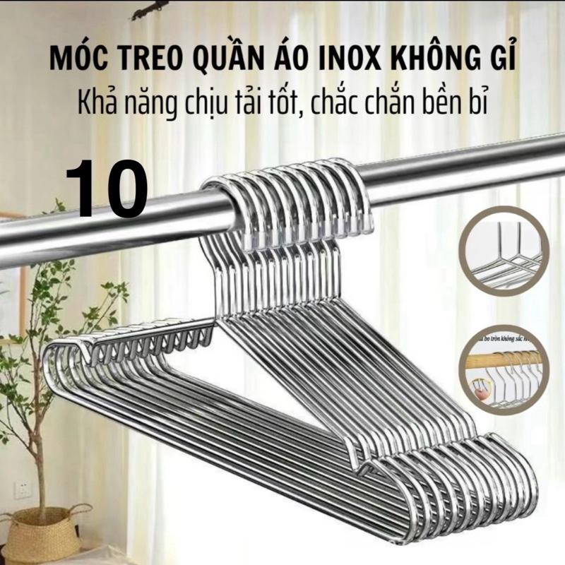 Combo 10 Móc Treo Quần Áo INOX 304 Loại Dày Móc Phơi Quần Áo Người Lớn Móc Hàn Bo Đầu