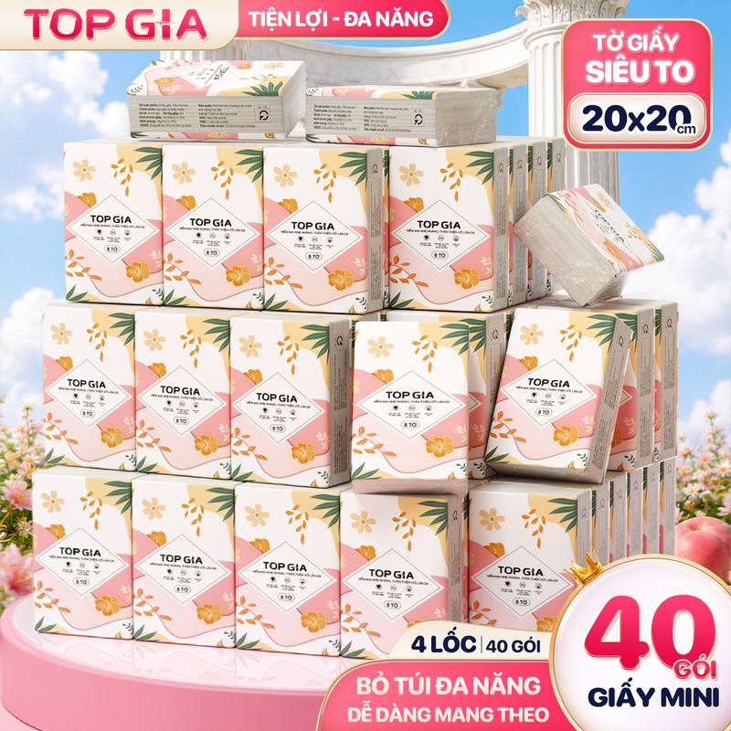 [23K/10 GÓI] Khăn Giấy Bỏ Túi MINI TOPGIA COMBO 10/40 GÓI, TỜ Giấy LỚN 20x20cm 4 Lớp Dập Vân 4D bền chắc mềm mịn, khăn giấy vệ sinh ĐẠT QUY CHUẨN CỦA BỘ CÔNG THƯƠNG VTG969