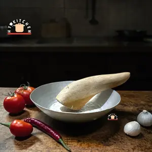 Cobek/Coet Aluminium Asli Garut Diameter 16cm + Ulekan Kayu