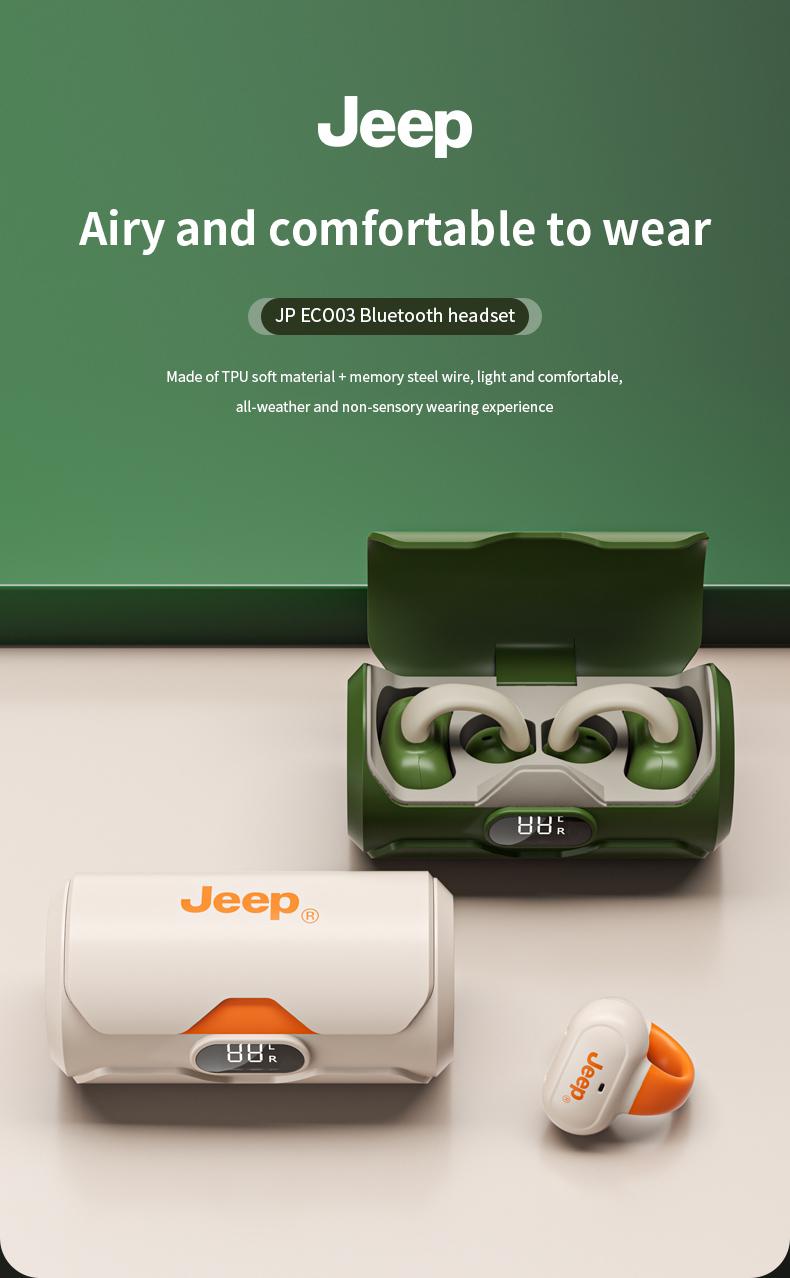 Jeep JP-EC003 Headphone Klip Telinga Nirkabel Bluetooth 5.4 Earbud Telinga Terbuka dengan Mikrofon untuk Olahraga Lari
