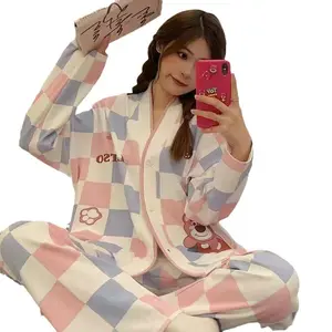 Baju Tidur Wanita Piyama Dewasa Setelan Cewek Set Kemeja Lengan Panjang Celana Panjang Style Korea Jumbo Kancing Depan Set 2in1 Premium Banyak Motif Karakter Animasi Lucu Size L dan Fit To XXL 015