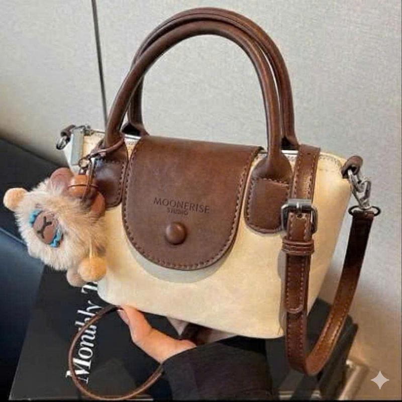    Da cao cấp kèm charm gấu  Túi ToTe basic Moonersie thời trang cao cấp HN da bag tote unisex hai màu nâu - đen 