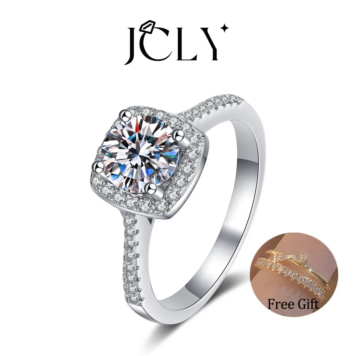 Nhẫn Moissanite tổng hợp, Cài đặt 4 ngạnh sang trọng, 0.5 / 1.0 / 2.0ct, Bạc Sterling 925, Nhẫn Hứa Hẹn, Thích hợp cho đồ trang sức đính hôn và cưới hỏi, [153A]