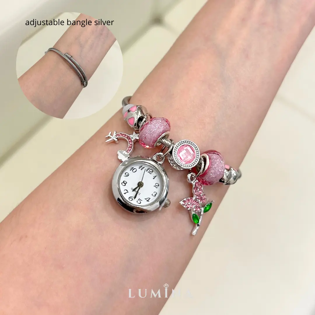 Jam Bunga Silver Pink (Bangle, Titanium Grade A)