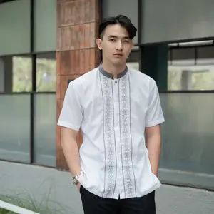 alkinan baju koko bordir pria dewasa lengan pendek putih tulang bw katun toyobo