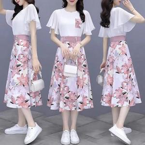 Dress set for women - summer fashion, slimming, trendy and elegant floral half-length skirt two-piece set xxl  set skirt  set