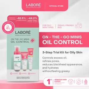 SUPER BRAND DAY -LABORÉ Sensitive Skin Care On-The-Go Minis - Travel Size Skincare Kit - Dermalab Revolutionaire Paket Mild Cleanser 15ml, Barrier Revive Cream 10ml, Physical Sunscreen 10ml untuk Perawatan Wajah Kulit Sensitif Cetak Travel Kit Guard Skin