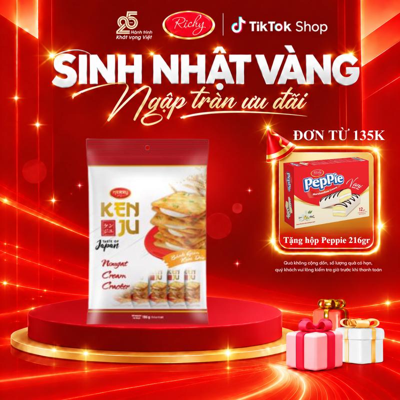 [MUA 3 TẶNG PEPPIE 216GR] Bánh Quy Kenju Giòn Thơm 2 Lớp Nhân Kem Dẻo Loại Túi 186g Snack Ăn Vặt Thơm Ngon