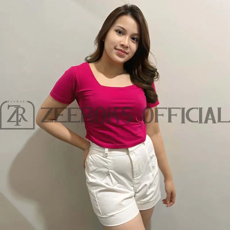 ZEEROKS Baju Wanita Crop Top Polos Kerah Kotah Samping Kerut Bahan Cotton Combed 6