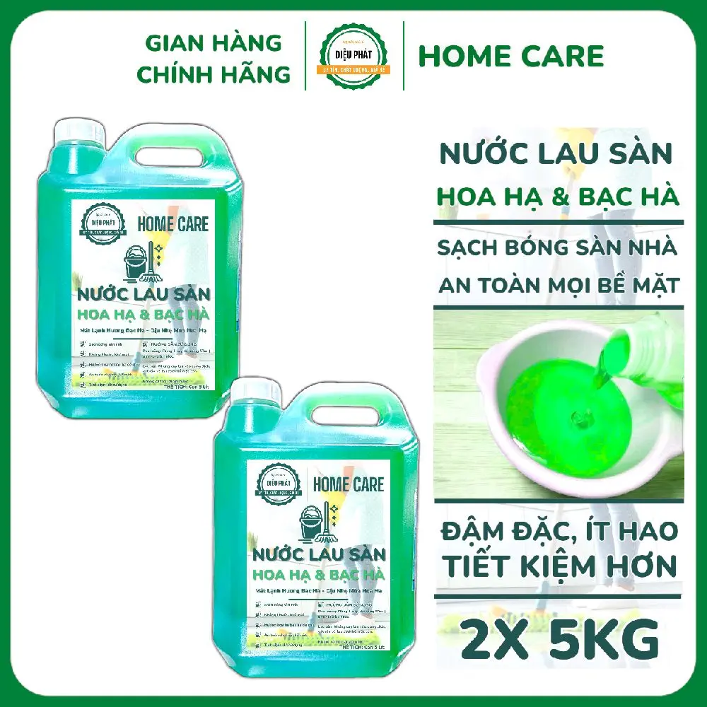 COMBO 2 Nước Lau Sàn Diệu Phát Hương Hoa Hạ & Bạc Hà Can 5KG - Làm Sạch Nhà Cửa - Phù Hợp Mọi Bề Mặt