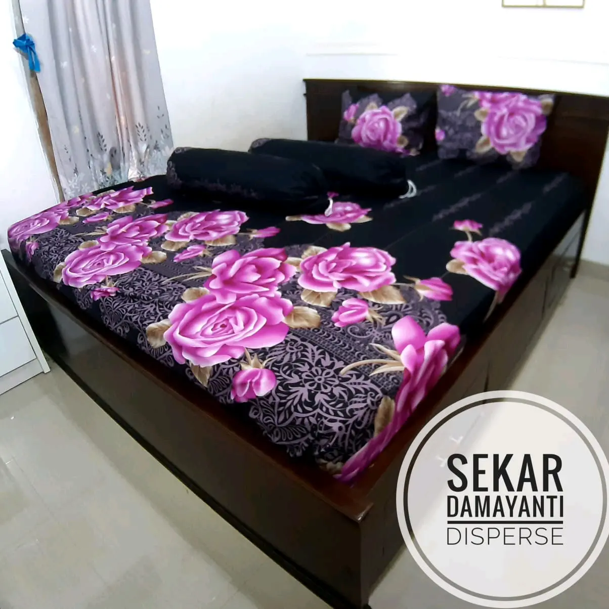 Sprei 160x200 Estetik Motif Bunga Flower Katun Pink Hitam Karet Sudut Adem Tidak Luntur Set Sprei 2 Sarung Bantal + 2 Sarung Guling Tali King