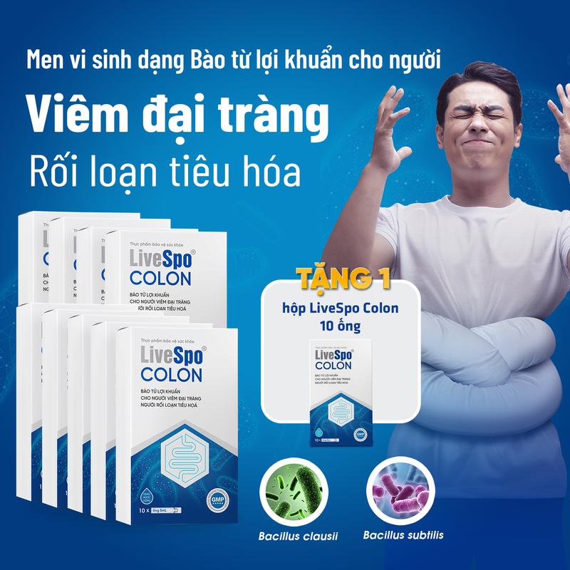 Tặng 1 hộp colon 10 ống Combo 9 hộp LiveSpo COLON Men vi sinh dùng cho Viêm Đại Tràng Táo bón Tiêu chảy - 3 tỷ bào tử lợi khuẩn Hộp 10 ống x 5ml