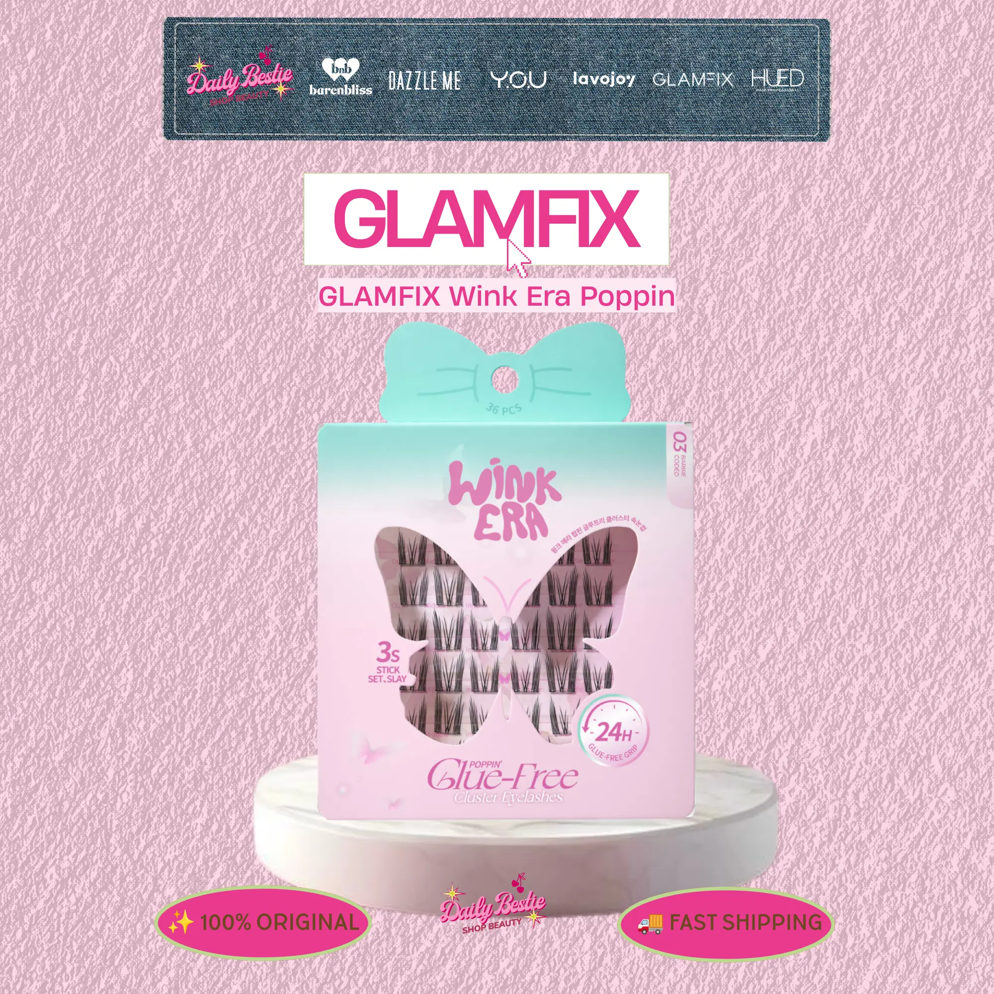 GLAMFIX Wink Era Poppin' Glue-Free Cluster Eyelashes Bulu Mata Palsu Eyelash Extension Individual Lashes Langsung