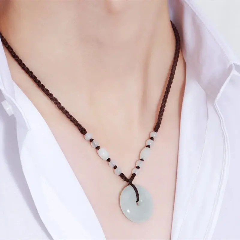B23 - Mặt Dây Chuyền Đá Ngọc Afghanistan Trắng - Dây Tết Đá Trắng Kiểu Dáng Cổ Điển, Thiết Kế Basic Phù Hợp Cho Cả Nam Và Nữ vòng  dây  rút fluorite  vòng  tay 3