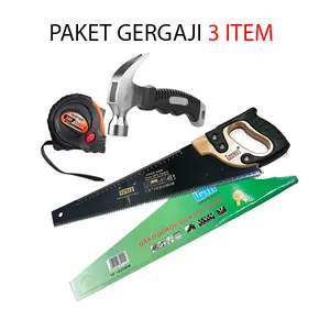PAKET TUKANG 3 ITEM HEMAT GERGAJI KAYU 18 IN PALU GAGANG FIBER METERAN KARET 5 METER