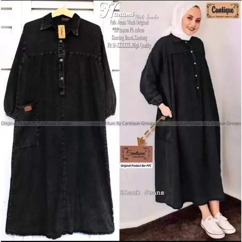 HANAMI MIDI DRESS JEANS DENIM WANITA / MIDI DRESS GAMIS TERBARU FASHION KEKINIAN 1