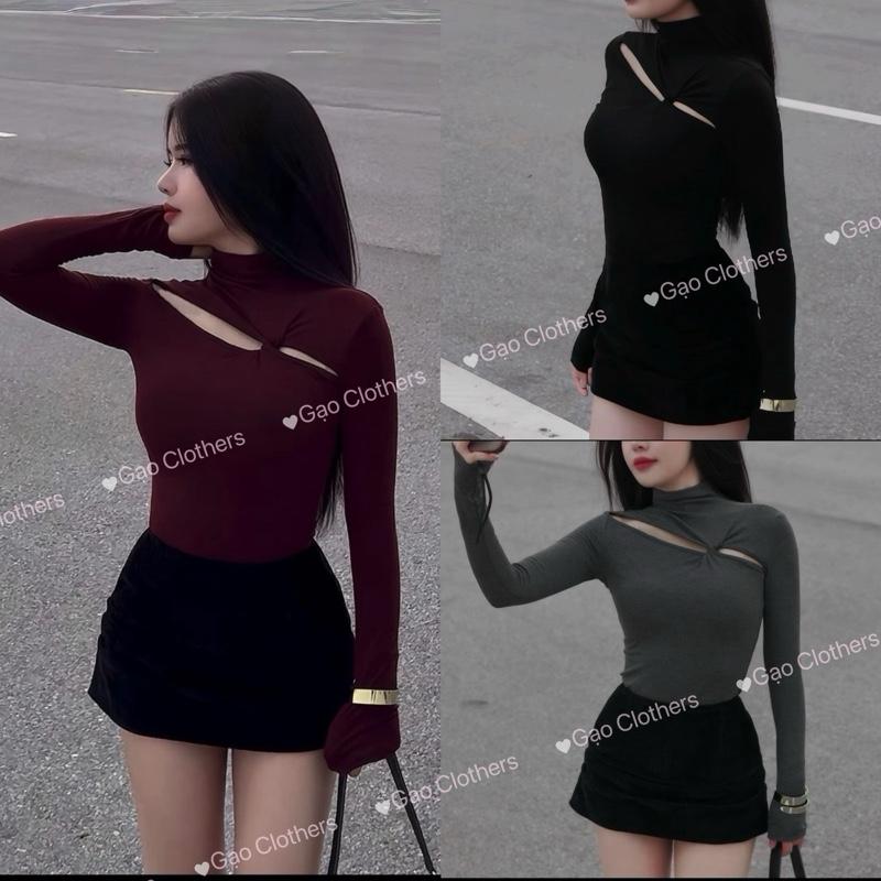  Size từ Xs-2Xl Deal mở bán  Áo tay dài cổ lọ khoét xoắn ngực tay xỏ ngón chất thun rip lụa Quảng Châu 