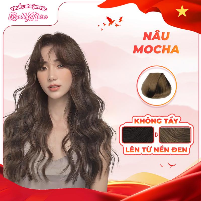 Thuốc nhuộm tóc NÂU MOCHA, NÂU TRÀ ĐEN lên màu từ nền đen của Buddyhairs,Buddy.hairs,Buddyhair
