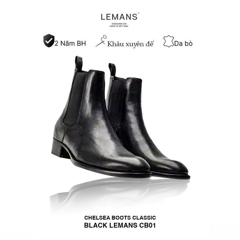 Giày nam Chelsea boots LEMANS CB01 mũi nhọn Da bò Gót cao đế cao 5cm độc quyền Bảo Hành 24 tháng
