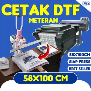 PMC Studio Cetak Print Sablon Setrika DTF Meteran Large Format 58x100Cm Custom Mesin Double Head i3200 Tinta Premium Pet Glossy