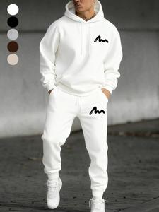 メンズファッション グラフィックフーディーセット、高品質カジュアル長袖プルオーバー、快適な春秋着、トレンディで多用途なデザイン
