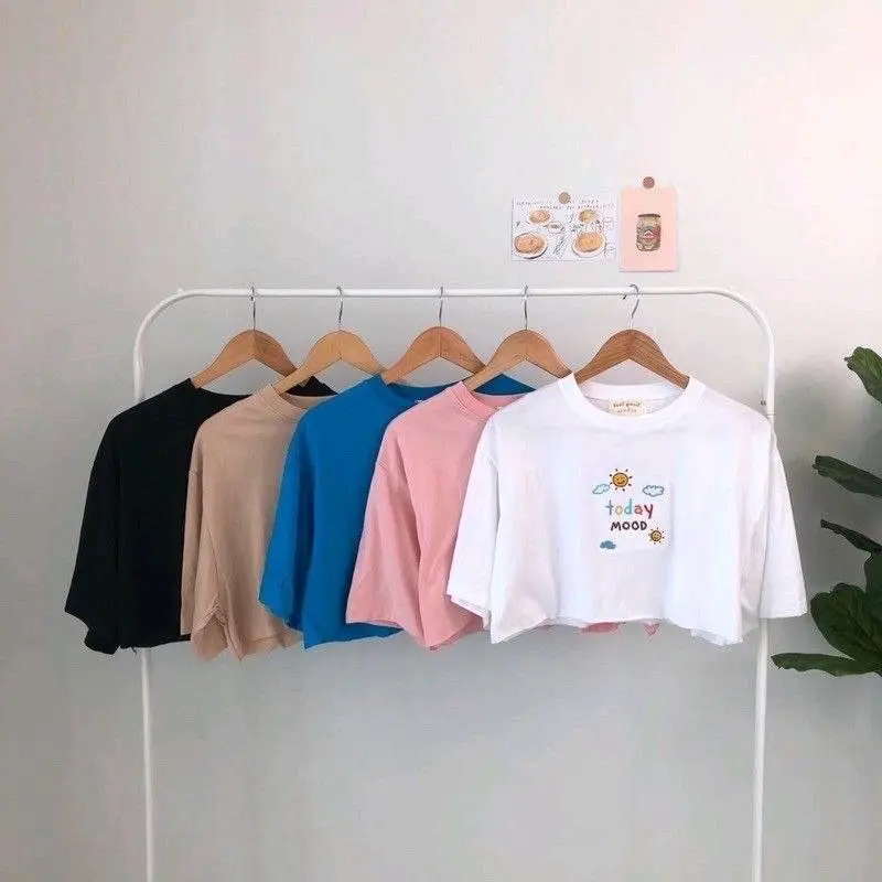 KAOS OVERSIZE CEWEK CROP TODAY MOOD KIYOWO LENGAN PENDEK 4