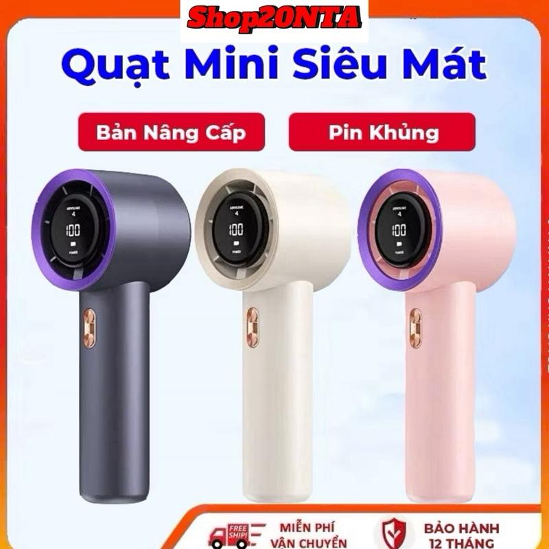 ( Loại 1 ) Quạt Mini Turbo M2 Tích Điện Cầm Tay Siêu Mát, 100 Mức Độ Gió Pin 4000 mAh- Tặng Kèm Dây Sạc Type-C, Dây Đeo Tay.