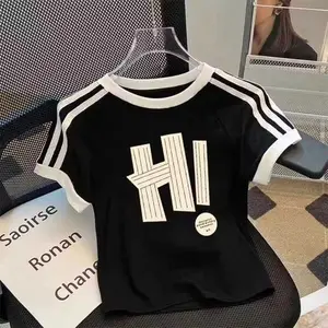 Crop top tee LIST HII baju kaos atasan wanita Rib Melar T-Shirt Casual