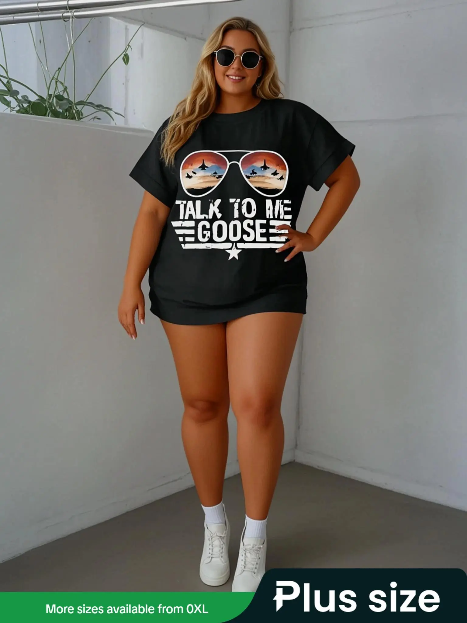 Plus Size Letter & Glass Print Round Neck Tee, Fashion Casual Fashion Crew Neck Short Sleeve T-shirt for Daily Outdoor Wear, Valentine's Gift, Women Plus Clothing for Summer